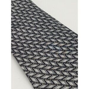 George Machado Zylos Men's Silk Geometric Neck Tie Black, Gray, Silver 60"